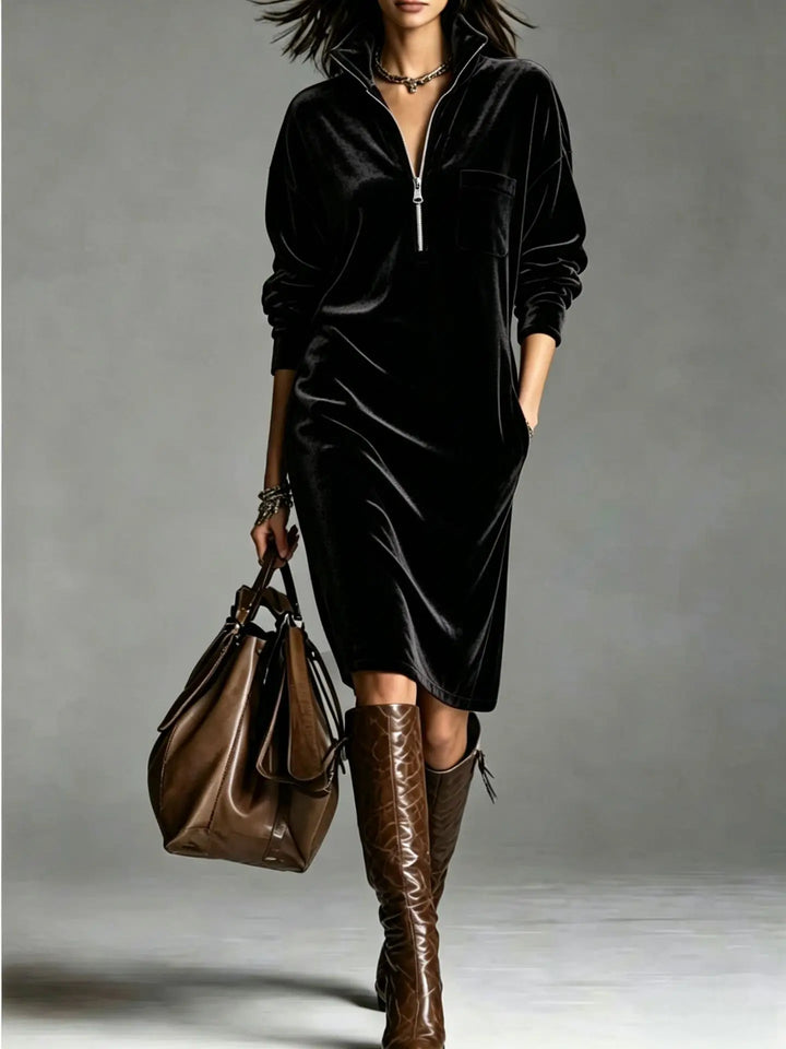 Marlena Half Zip Velvet Dress