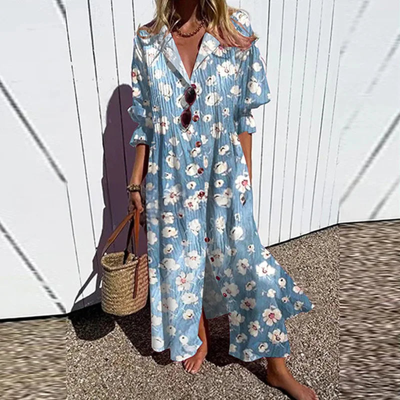 Xenia Casual Printed Long Sleeve Maxi Dress