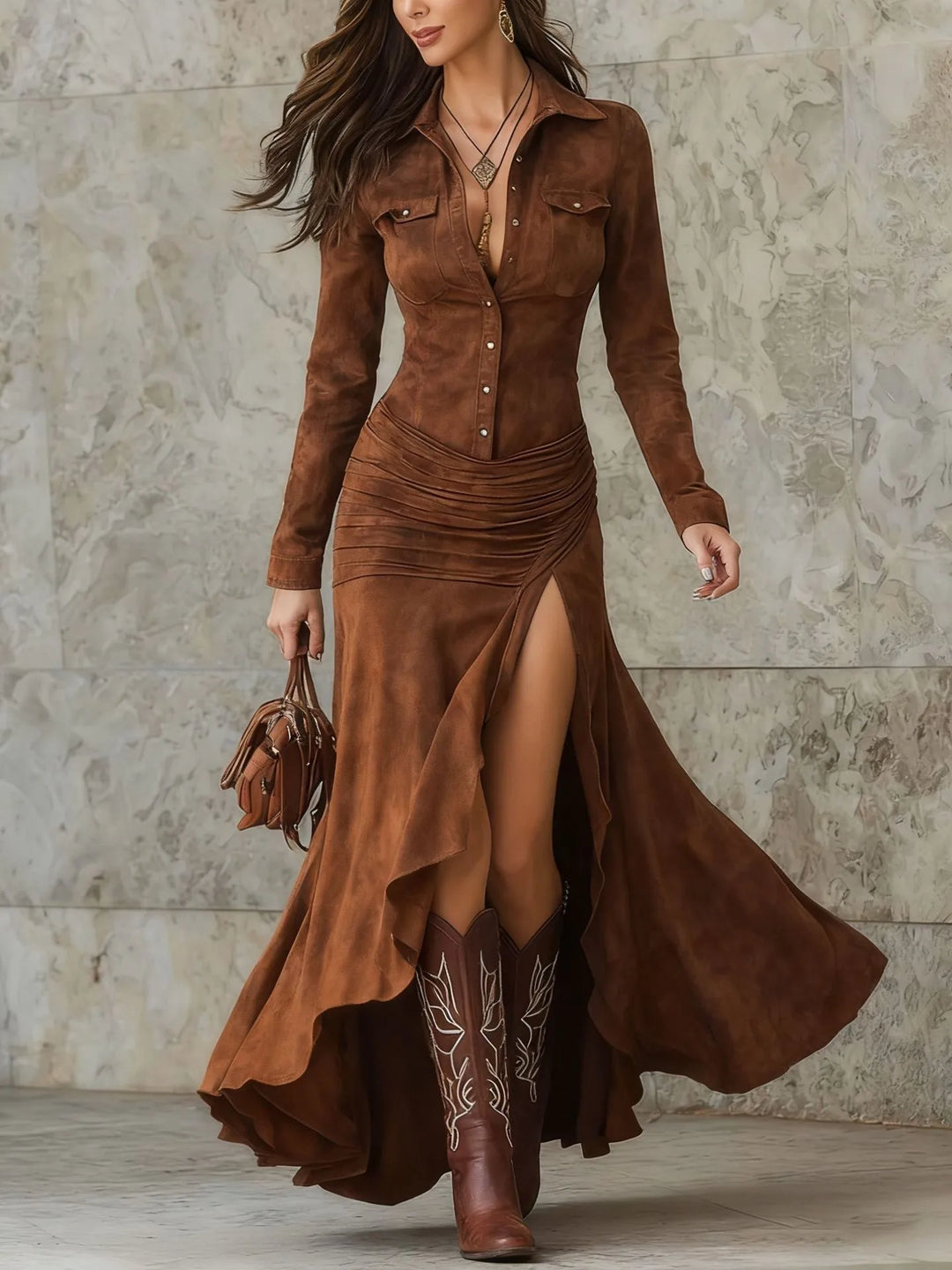 Eliana Suede Movement Slit Dress