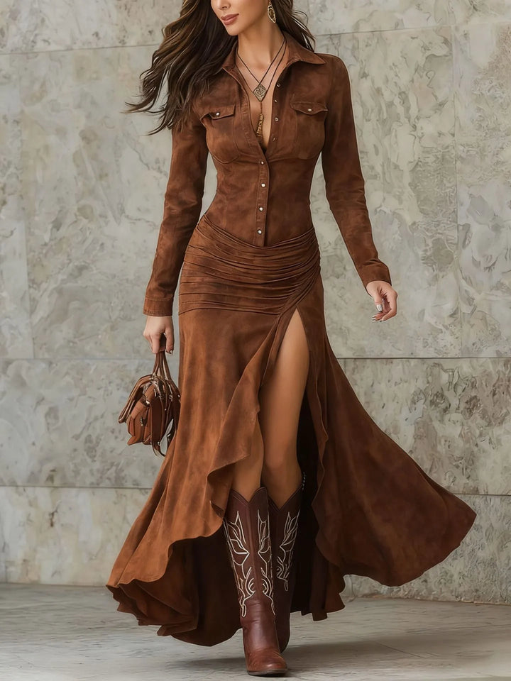 Eliana Suede Movement Slit Dress