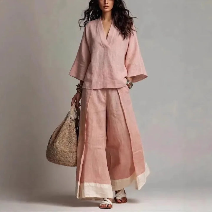 Lorena V Neck Linen Blend Set