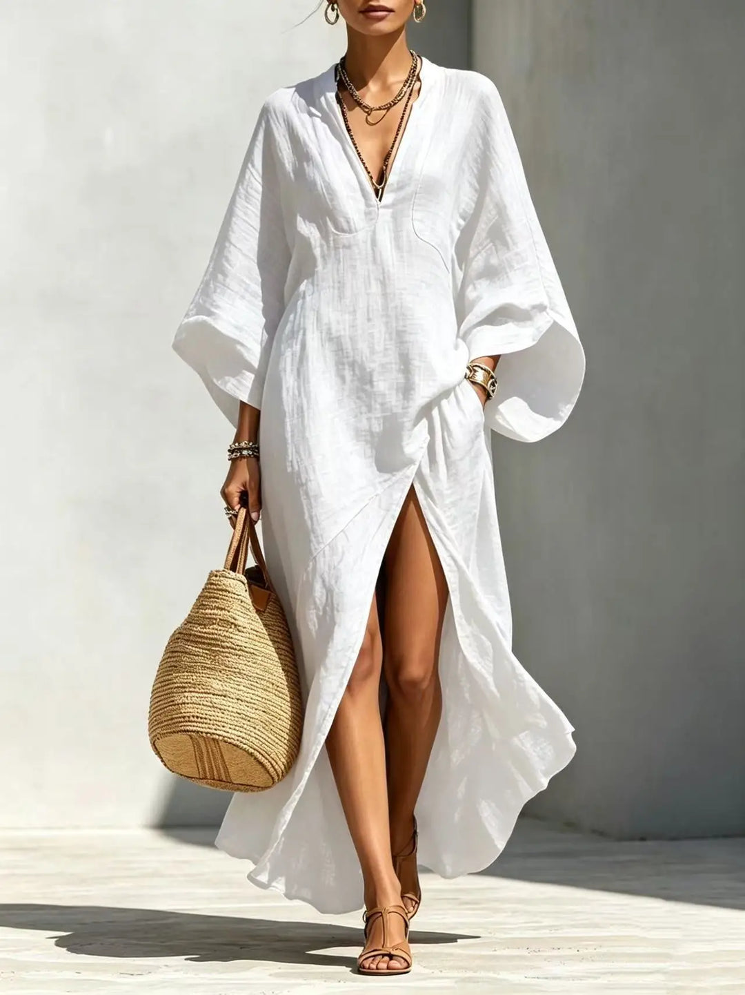 Olive High Slit Boho Maxi Dress