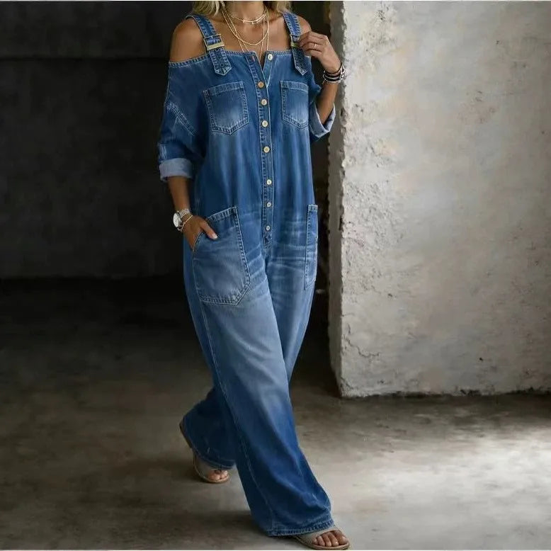 Josie Cold Shoulder Denim Jumpsuit