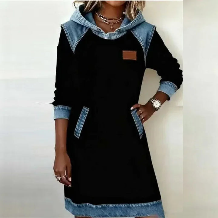 Halona Denim Trim Hoodie Dress