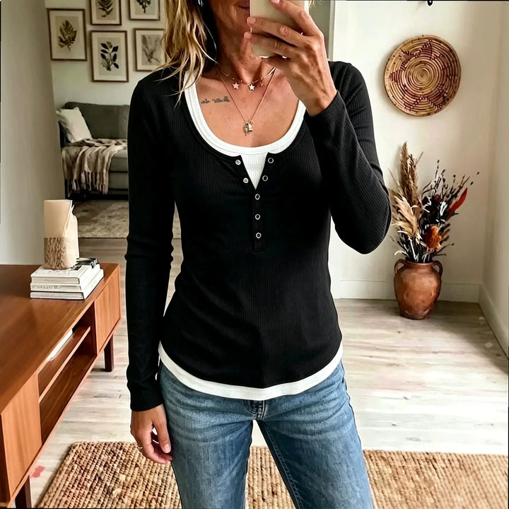 Faye Half Button Ribbed Top