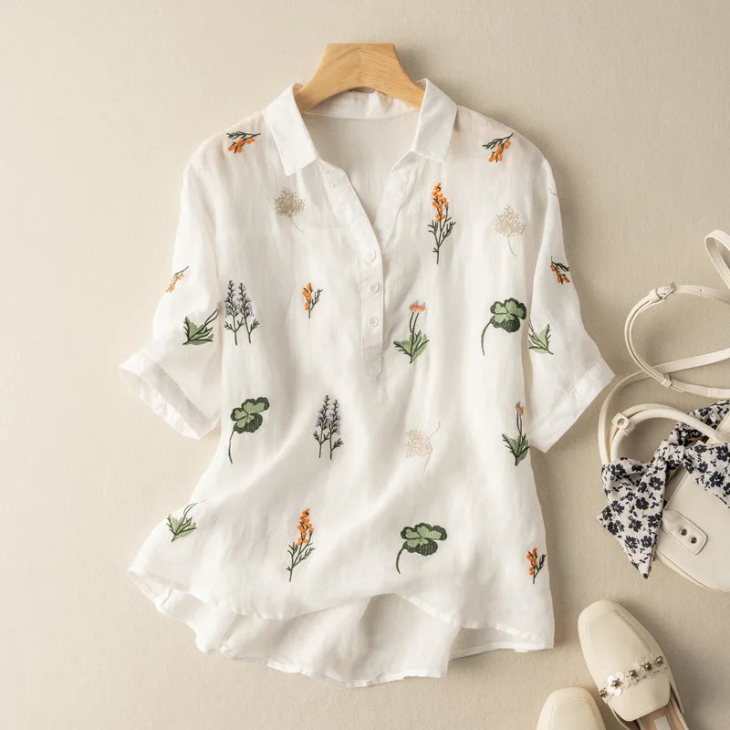 Hallie Embroidered Linen Blouse