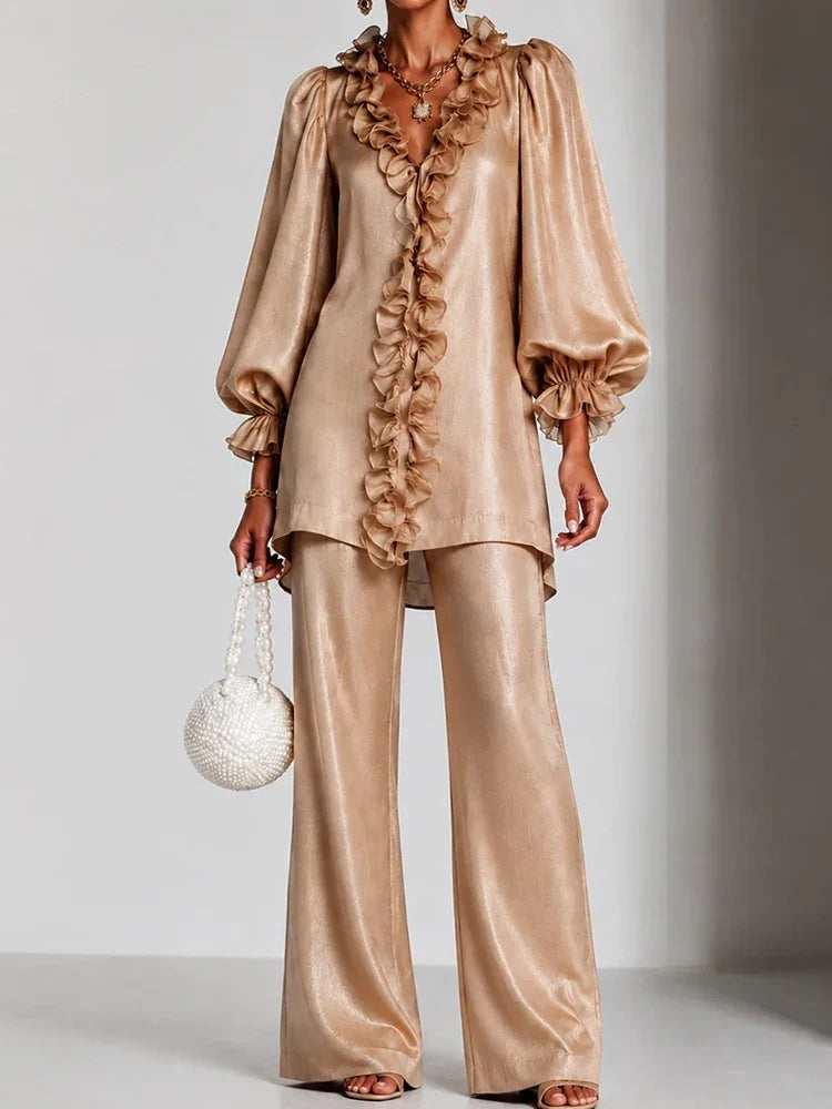 Emberlyn Ruffle V-Neck Set