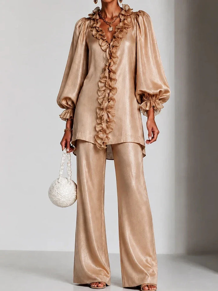 Emberlyn Ruffle V-Neck Set