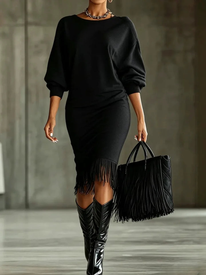 Delphine Fringe Hem Sweater Dress