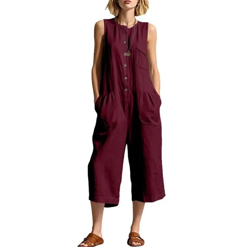 Basma Button Front Relaxed Dungaree Jumpsuit