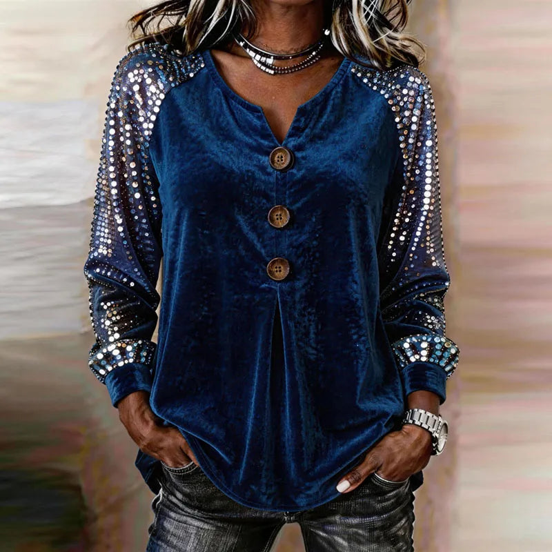Anna Velvet Sequin Sleeve Blouse