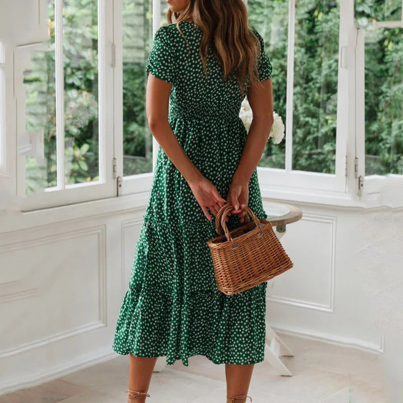 Aleena Floral Puff Sleeve Midi Dress