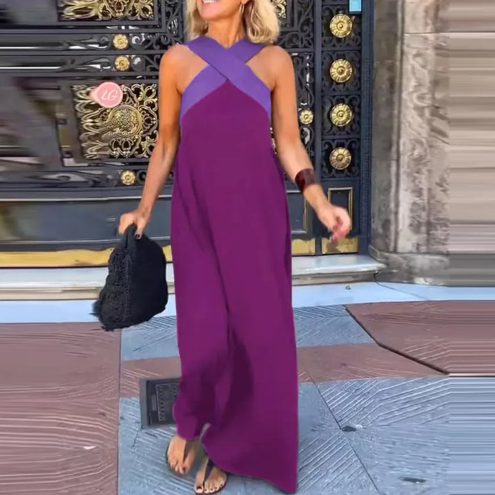 Tanith Contrast Halter Backless Maxi Dress
