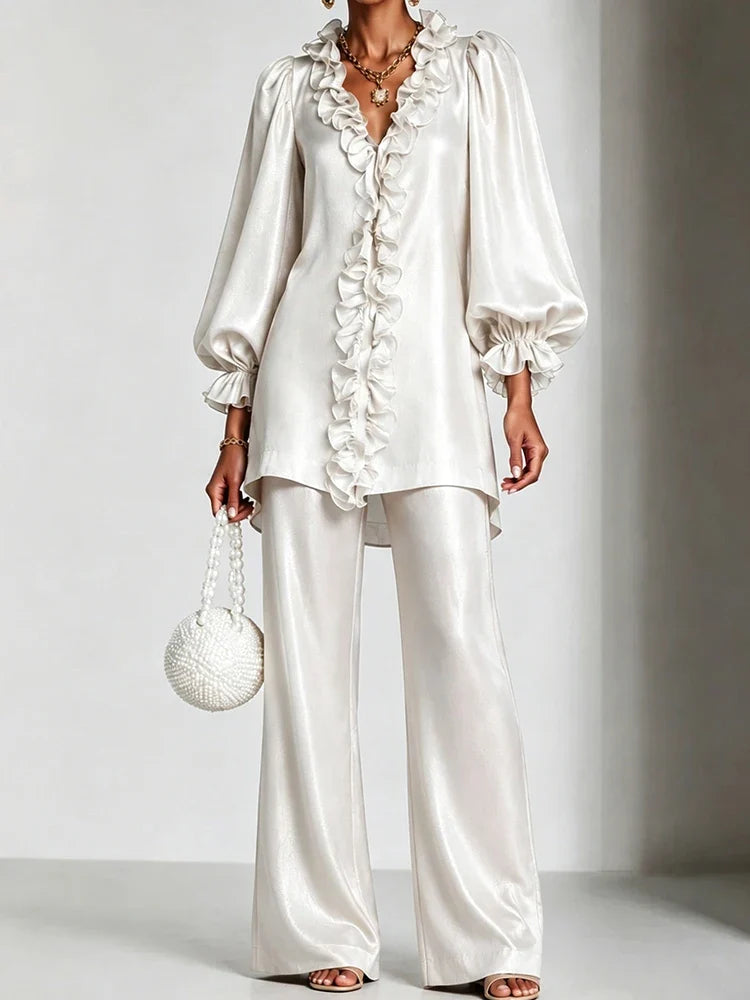 Emberlyn Ruffle V-Neck Set