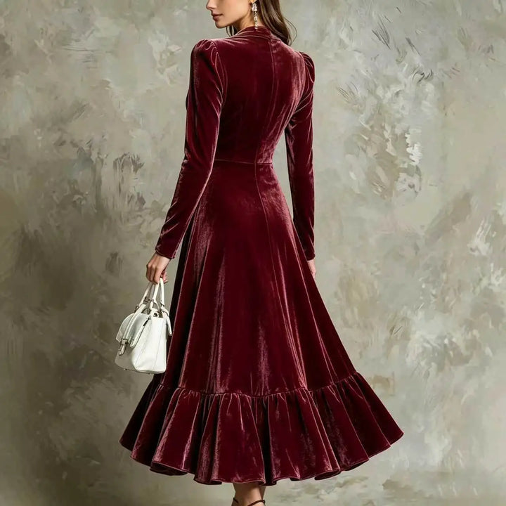 Vienne Button Front Velvet Dress