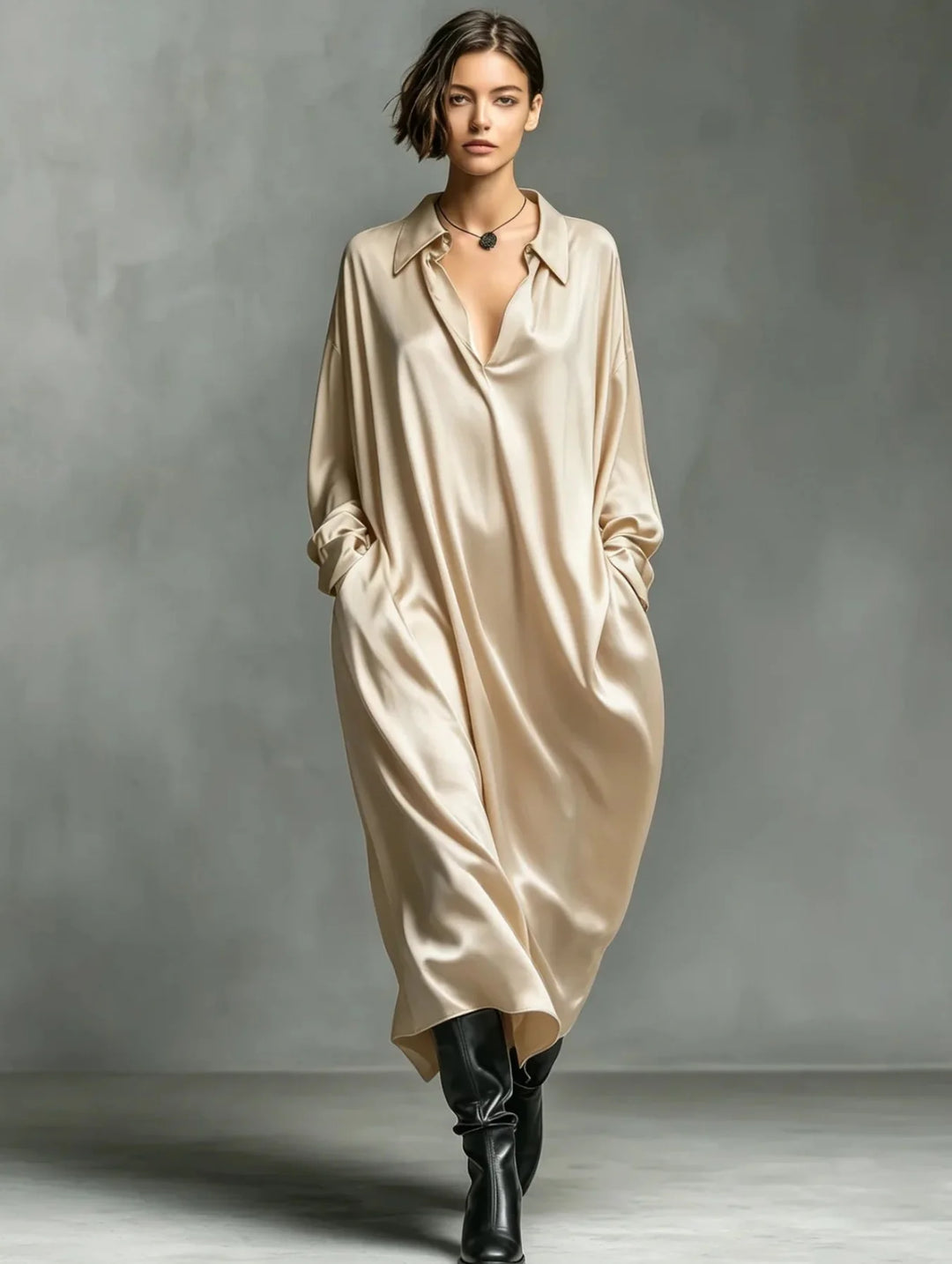 Amelisse Soft Drape Long Sleeve Maxi Dress