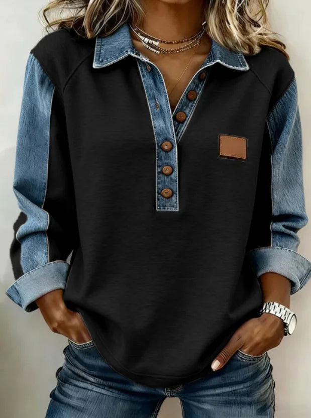 Helena Denim Trim Blouse