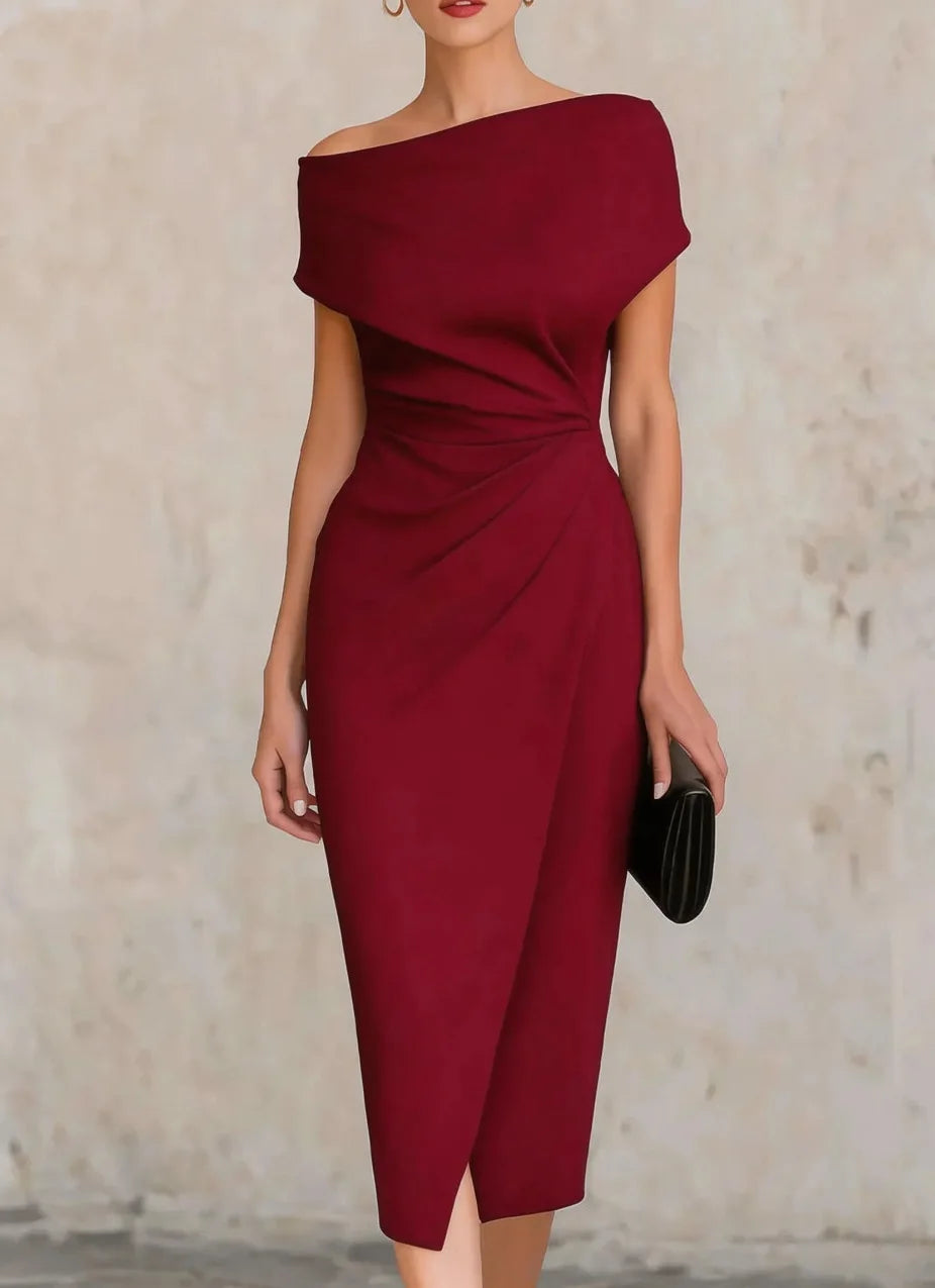 Shelby Pleated Slit Midi Dress