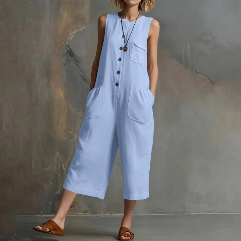 Basma Button Front Relaxed Dungaree Jumpsuit
