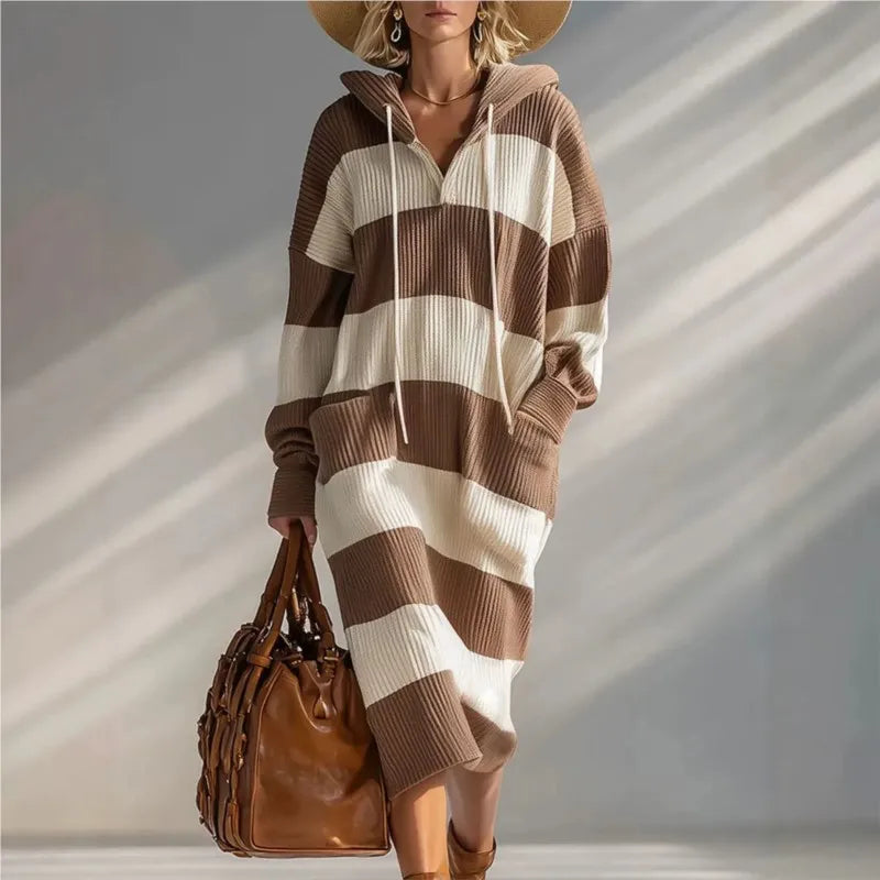 Faye Striped Knit Hooded Dress