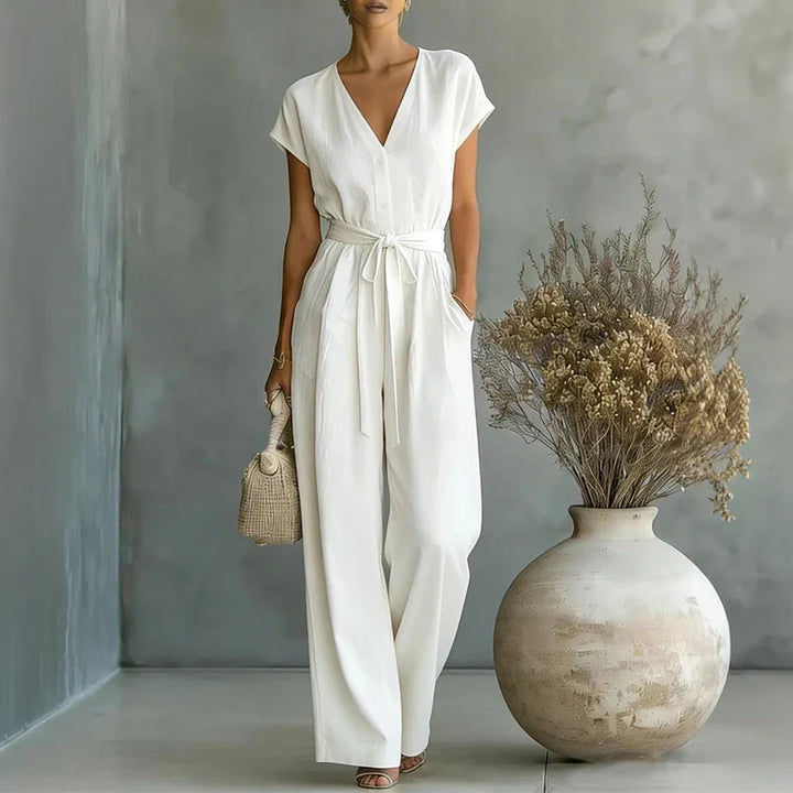 Lily Linen Blend  V-Neck Jumpsuit