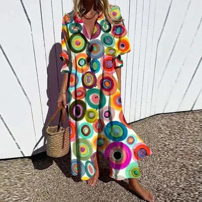 Xenia Casual Printed Long Sleeve Maxi Dress