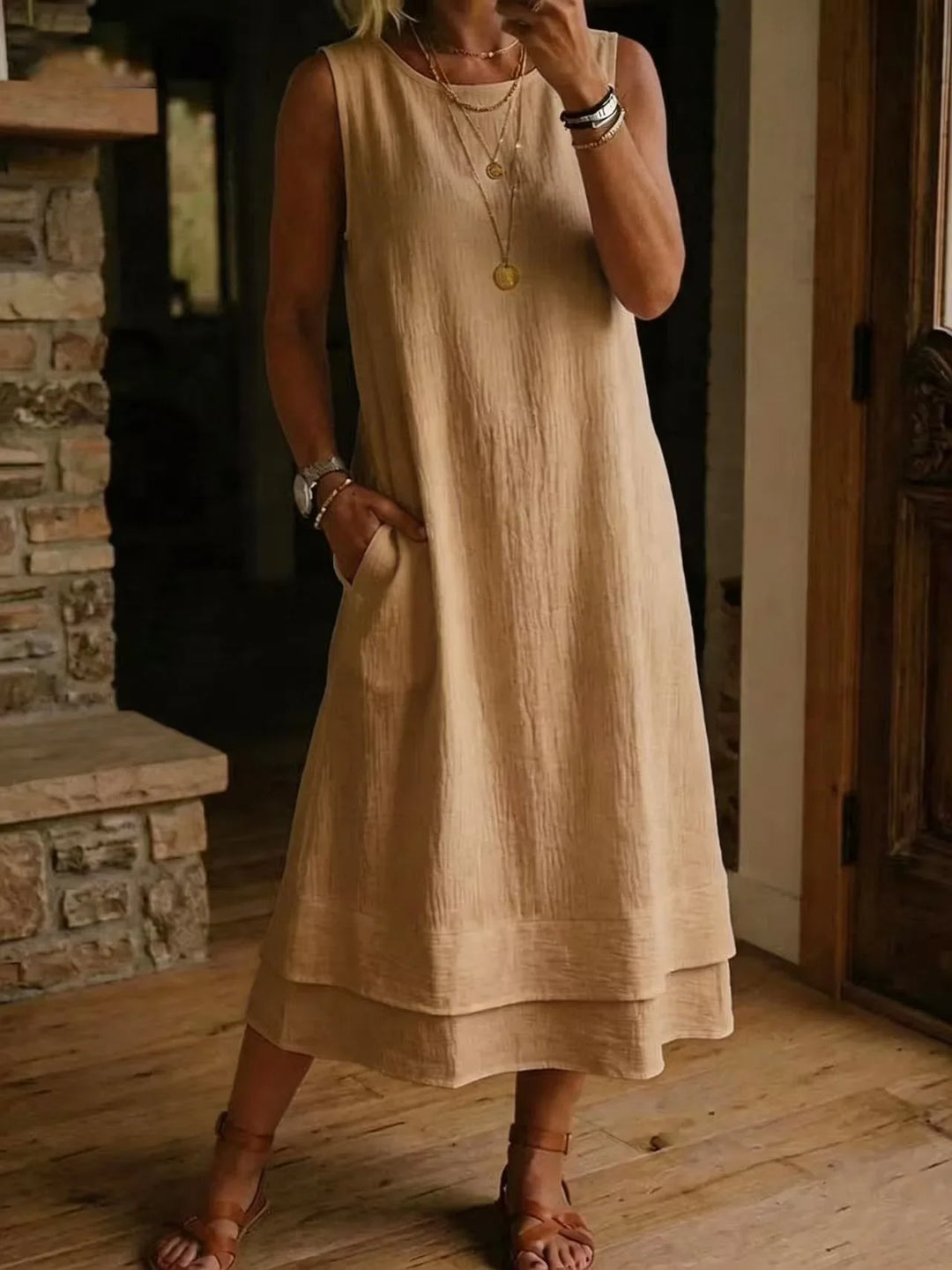 Kalina Effortless Sleeveless Tunic Midi Dress