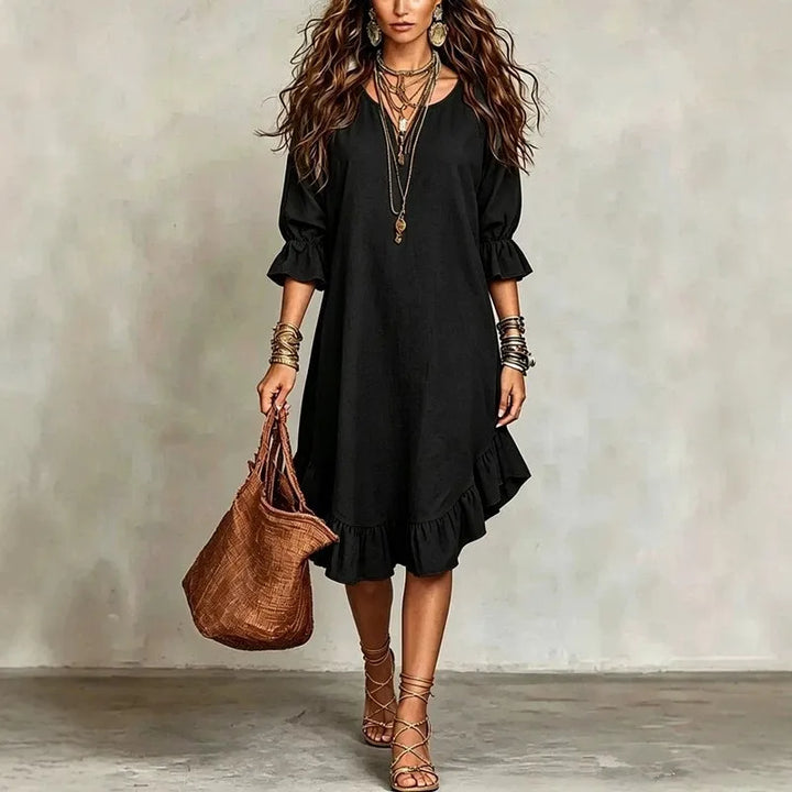 Vivian Ruffle Half Sleeve V Neck Midi Dress