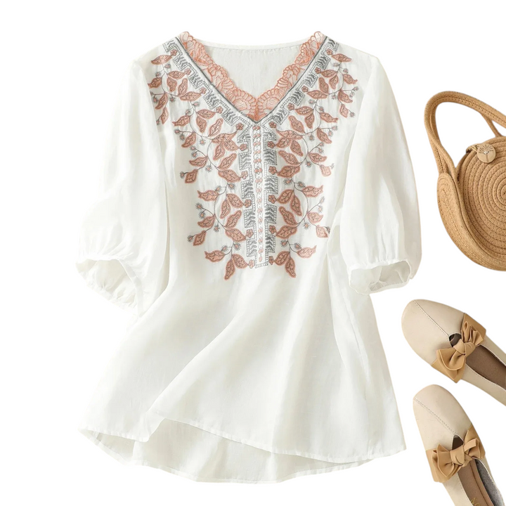 Kinsley Embroidered V Neck Blouse