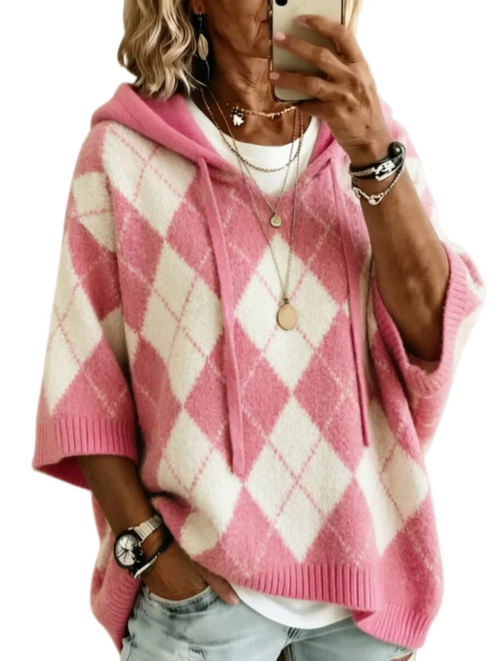Tobias Argyle Drawstring Hood Knit