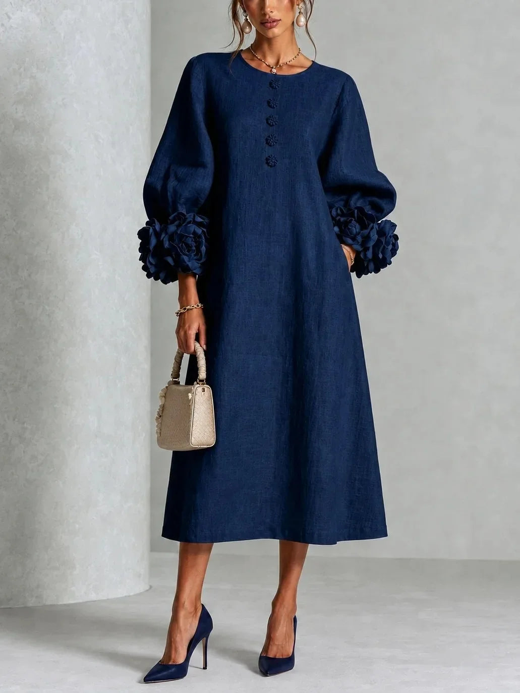 Coraline Lantern Sleeve Midi Dress