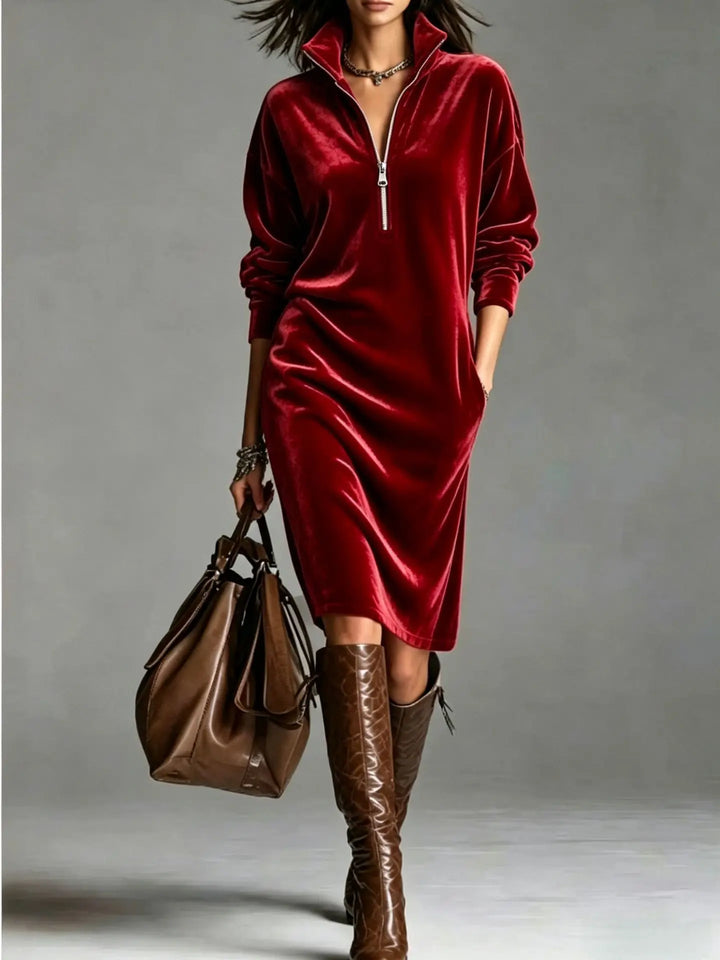 Marlena Half Zip Velvet Dress