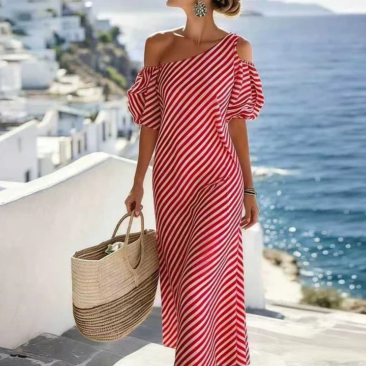 Lara Bohemian Striped One Shoulder Maxi Dress