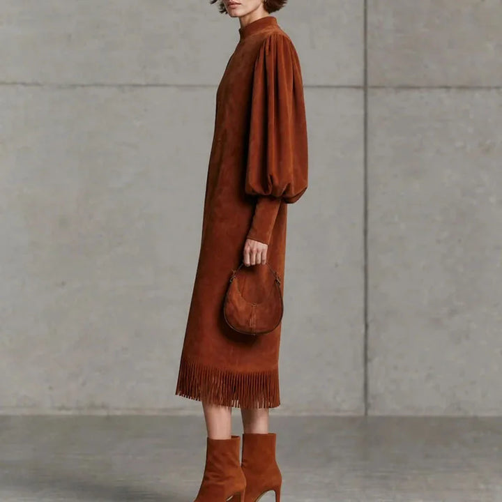 Halcyon Lantern Sleeve Fringe Dress