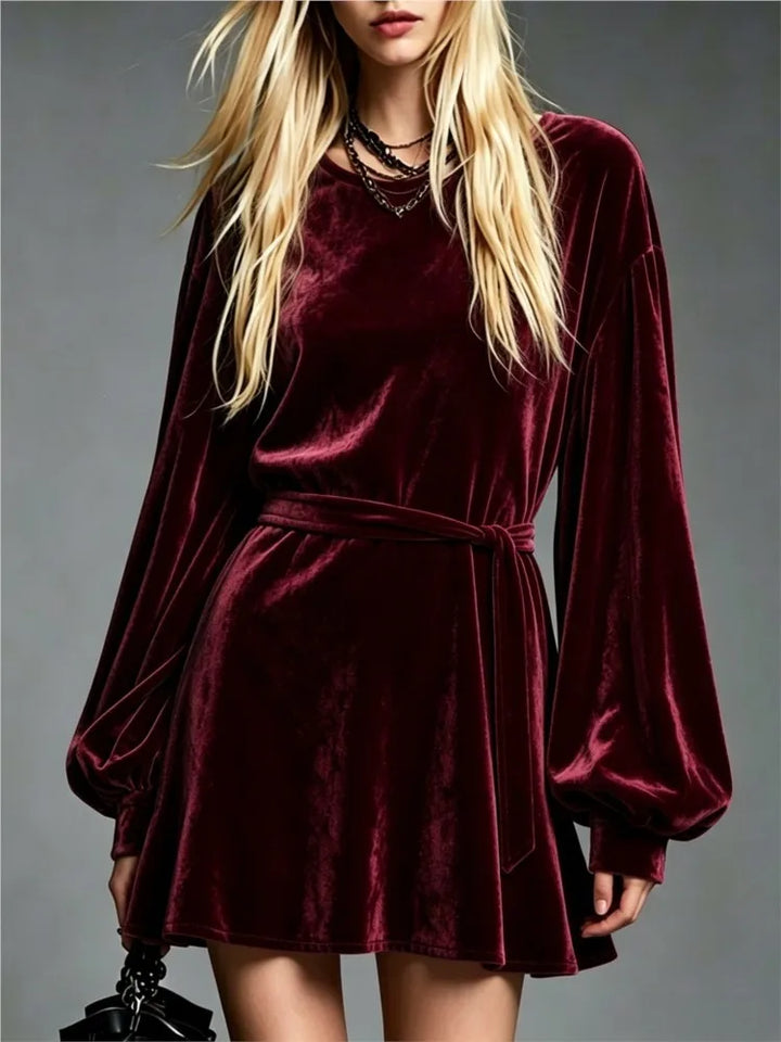 Corinne Tie Waist Velvet Dress