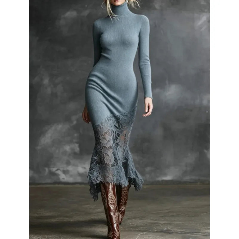 Ines Ribbed Turtleneck Dress
