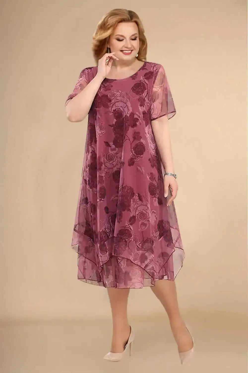 Fiona Floral Sheer Sleeve Midi Dress