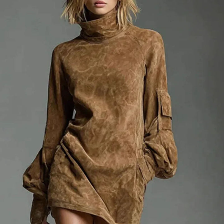 Velora Suede Turtleneck Dress