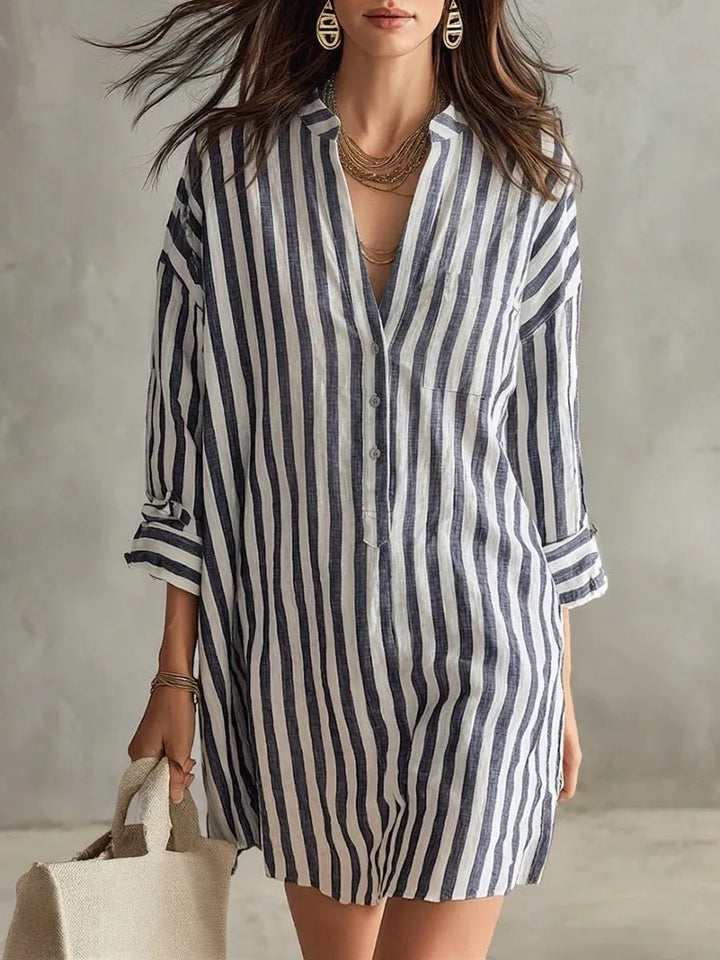 Ovidia Striped Mini Shirt Dress