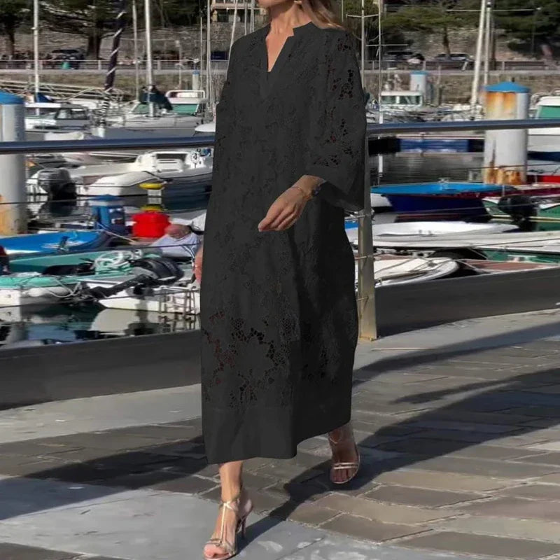 Sancia Embroidered Eyelet V Neck Maxi Dress