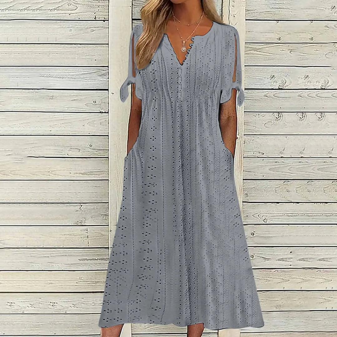 Jessalyn V Neck Eyelet Midi Dress