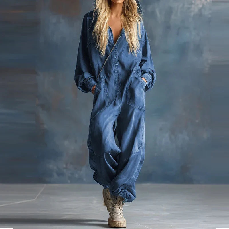 Clementine Snap Front Denim Jumpsuit