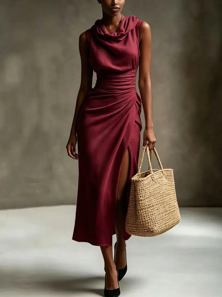 Prisca Ruched Scarf Neck Maxi Dress