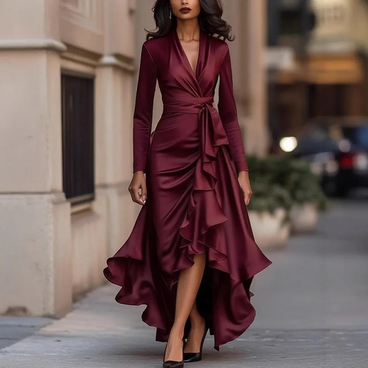 Monroe Ruffle Satin Maxi Dress