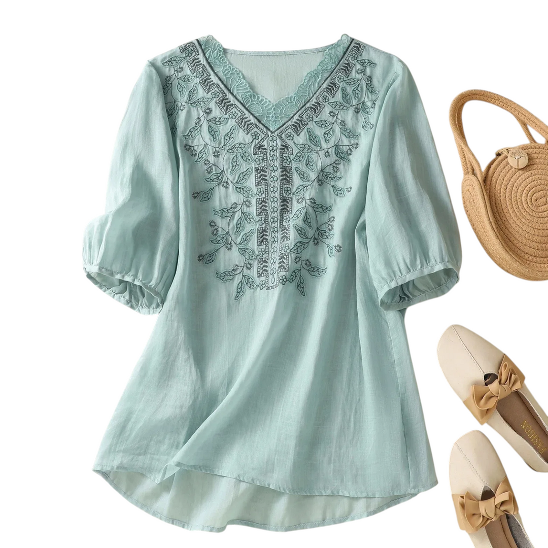 Kinsley Embroidered V Neck Blouse