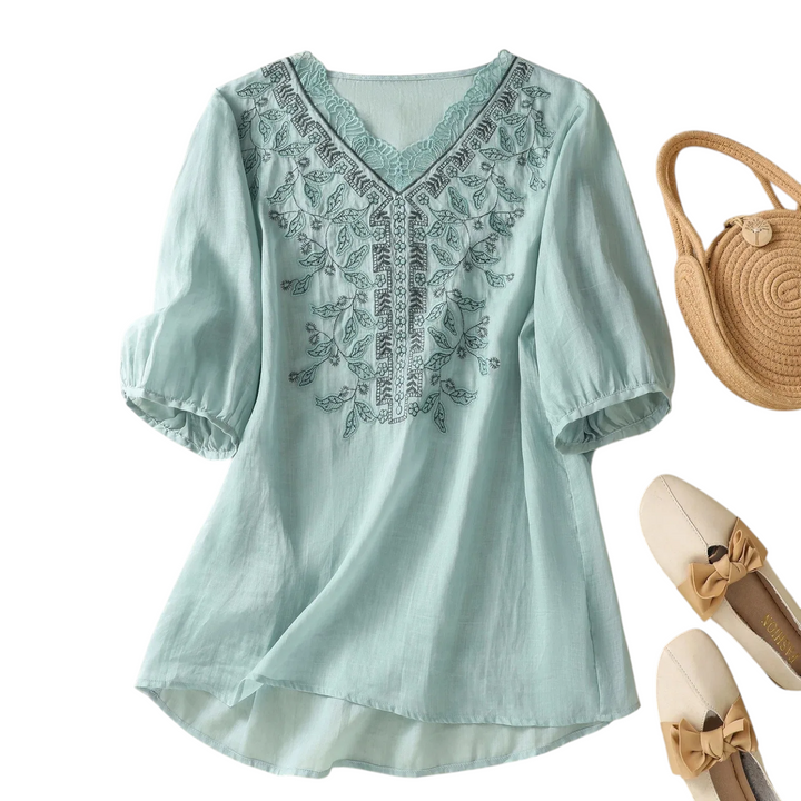 Kinsley Embroidered V Neck Blouse