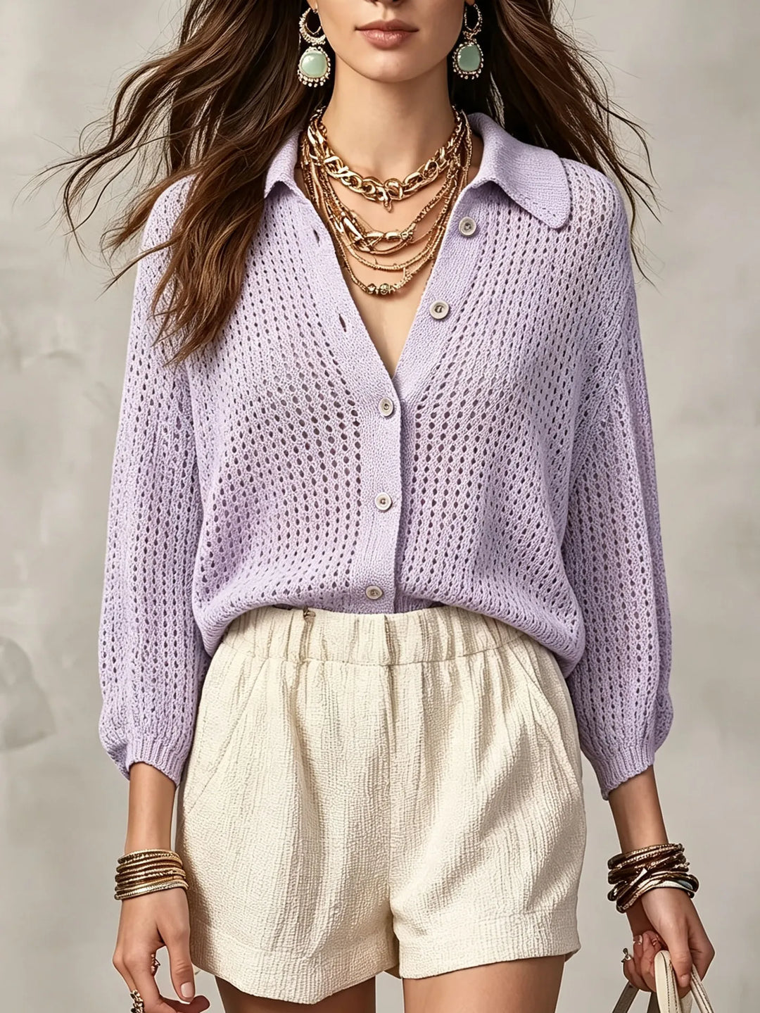 Elira Open Crochet Knit Cardigan