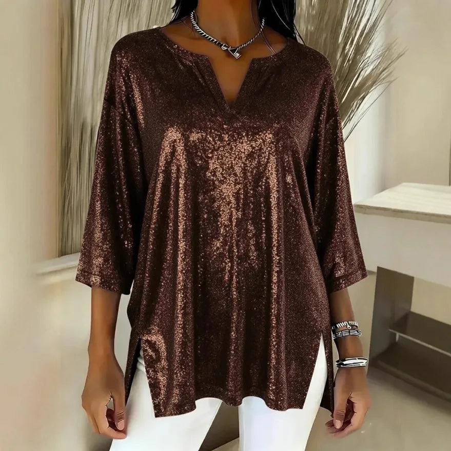 Amara Shimmer Split Neck Blouse