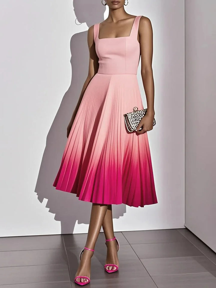 Azelie Pleated Ombre Party Midi Dress