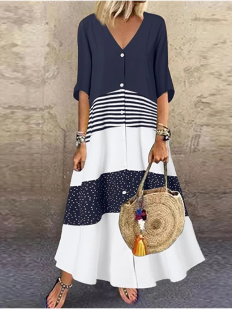Agnes Color Blocked V Neck Maxi Dress
